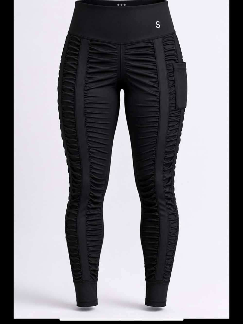 Ruched Compression Pocket Leggings Black High Rise Athleisure XXL